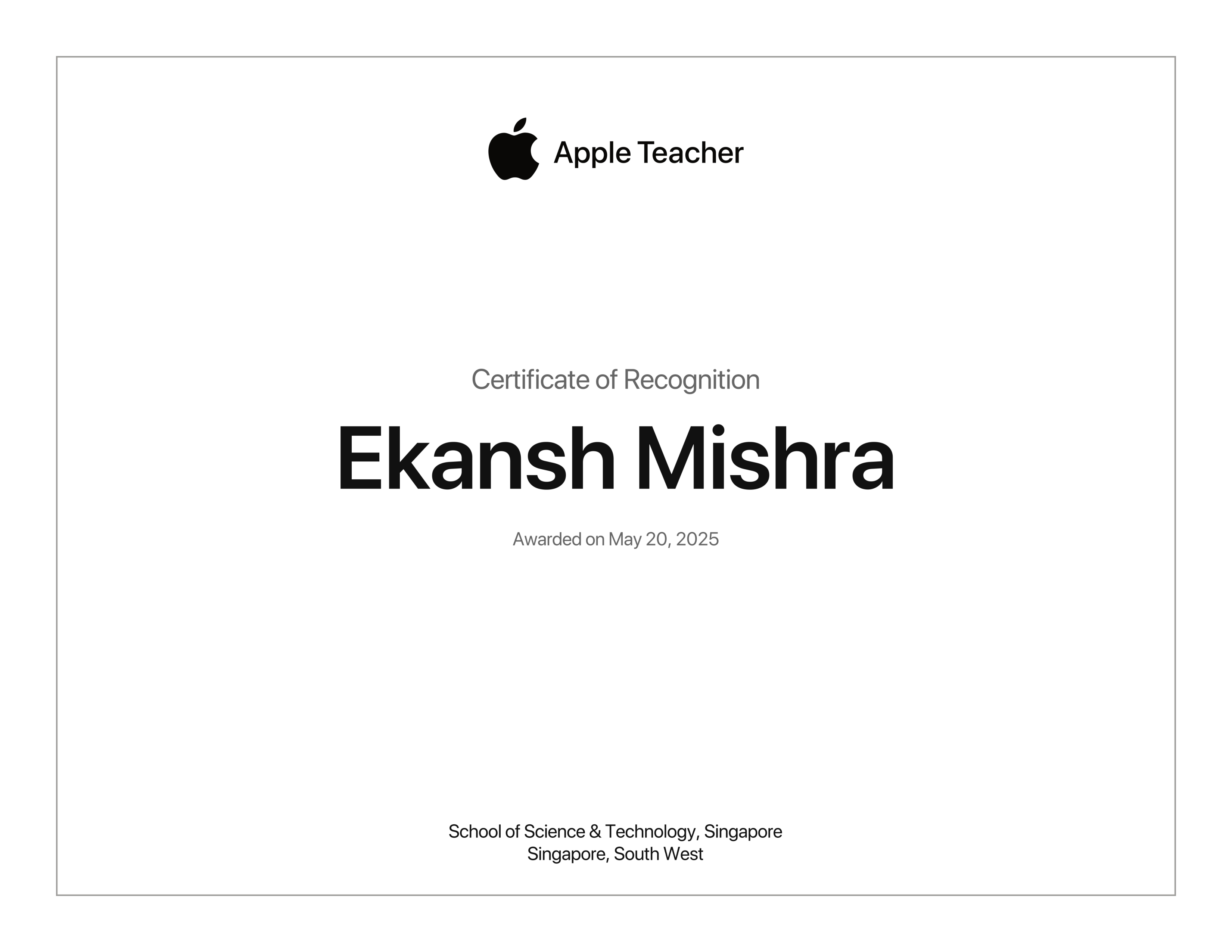 Apple Teacher certificate