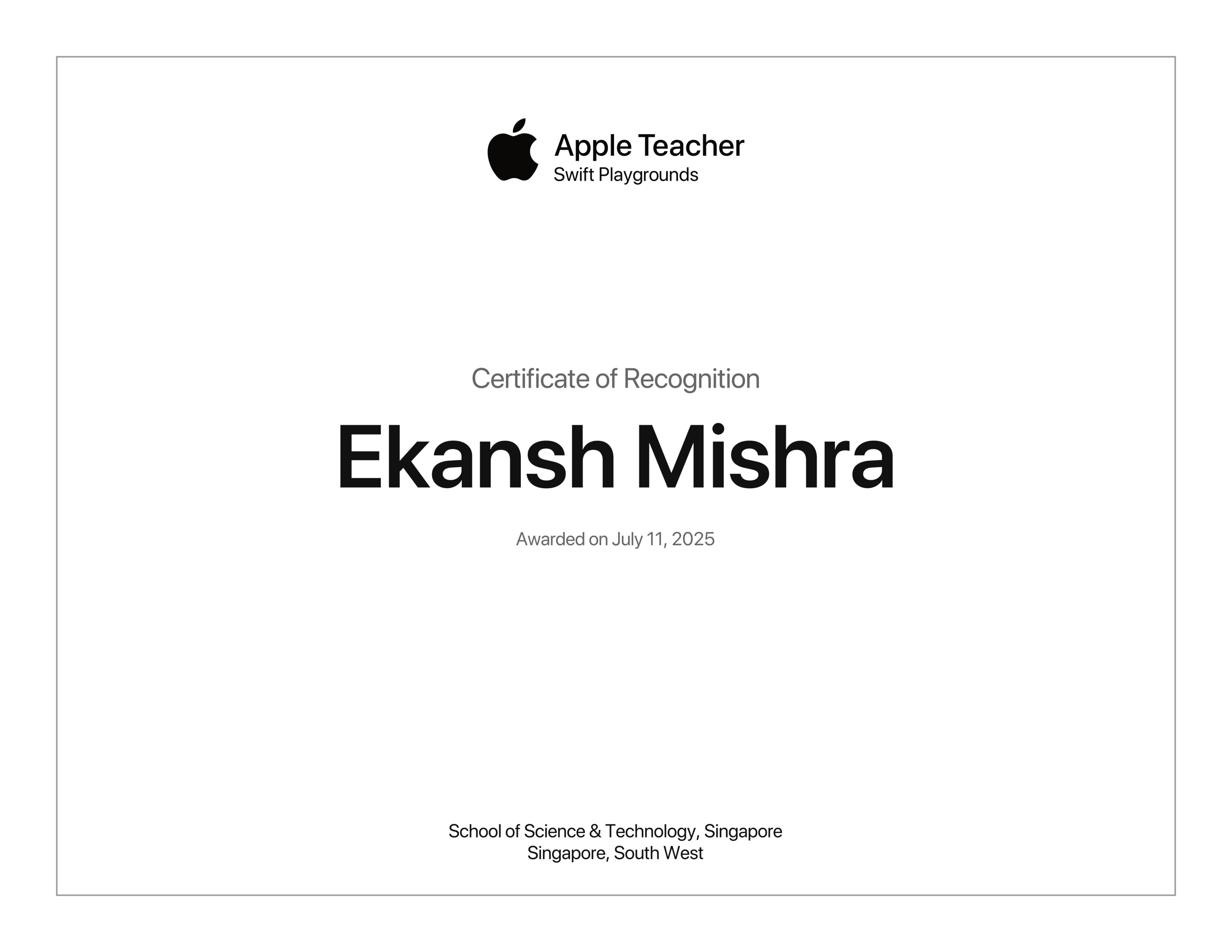Apple Teacher Swift Playgrounds certificate