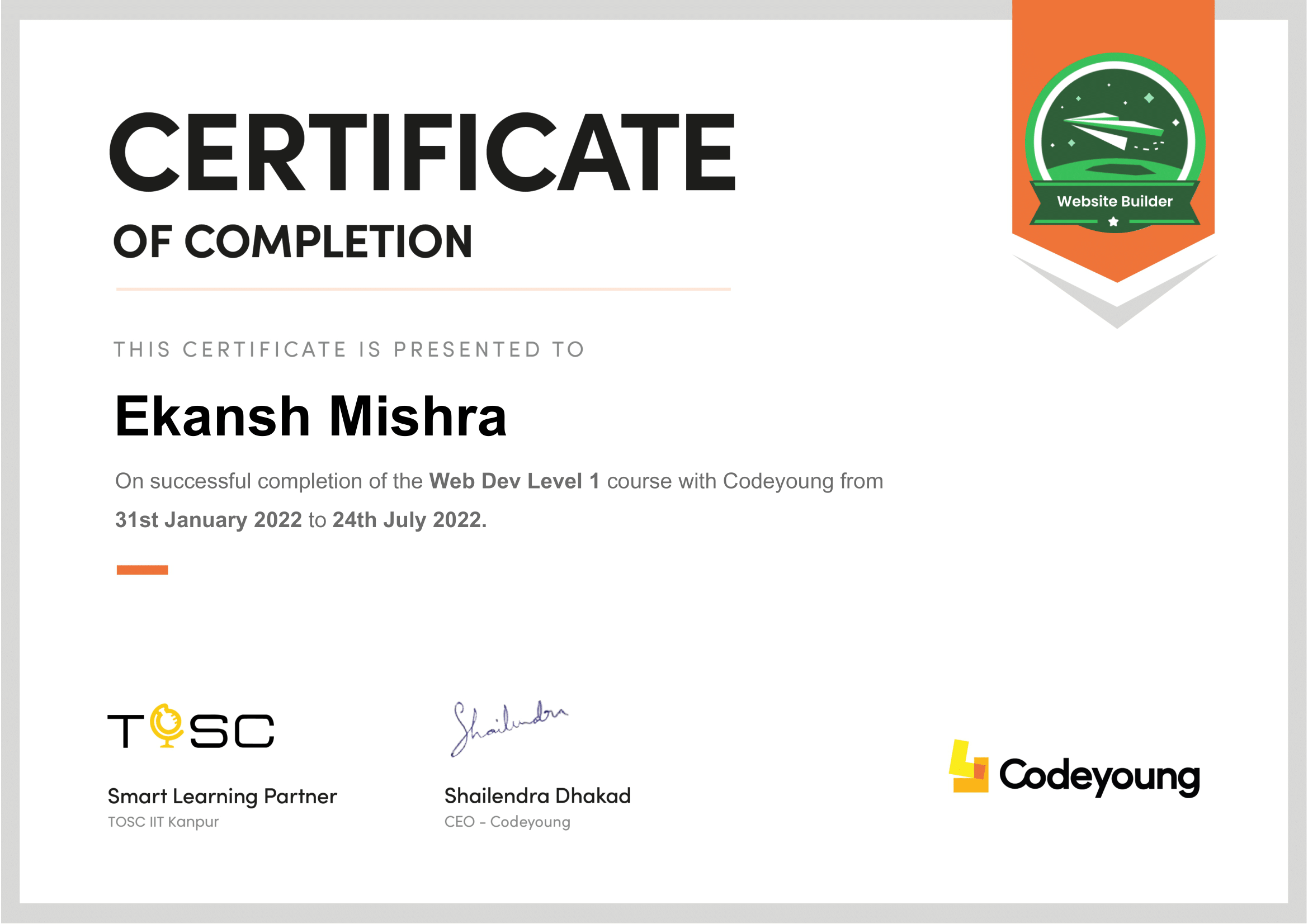 Web development certificate one